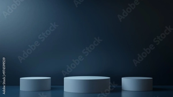 Obraz Minimalist display podiums set against a dark background for showcasing products or art pieces. Perfect for commercial use.