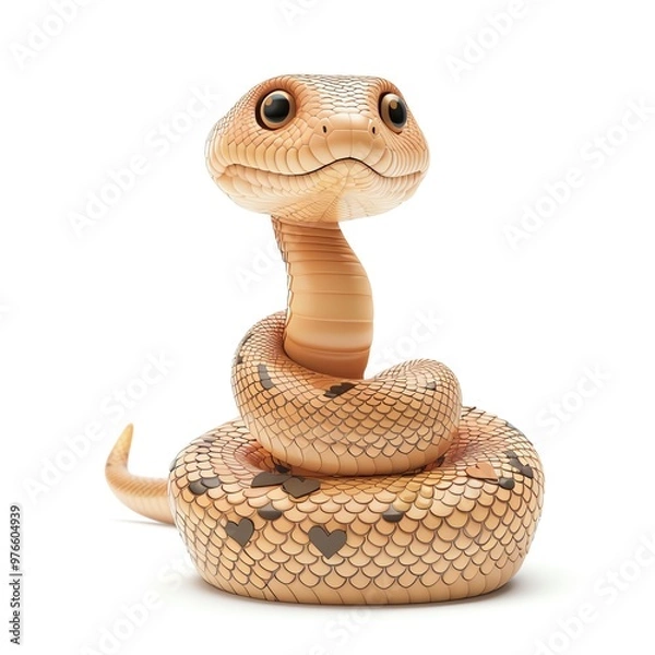 Fototapeta 3D illustration of a cheerful snake with a heartshaped pattern, isolate on white background, side view, natural lighting, detailed scales and cute design