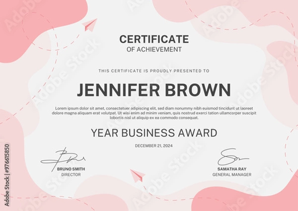 Obraz Cute certificate with paper plane theme, editable paper cut design template, editable text