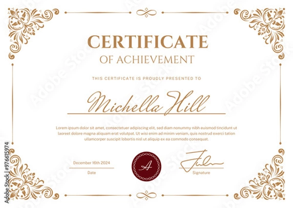 Obraz Elegant classy certificate with elegant text and decorative floral, editable text