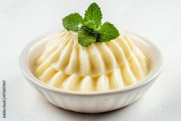 Fototapeta A classic German dessert, Welfenspeise, is a creamy, custard-like pudding made with milk, eggs, and sugar.  It's a popular choice for special occasions and holidays.