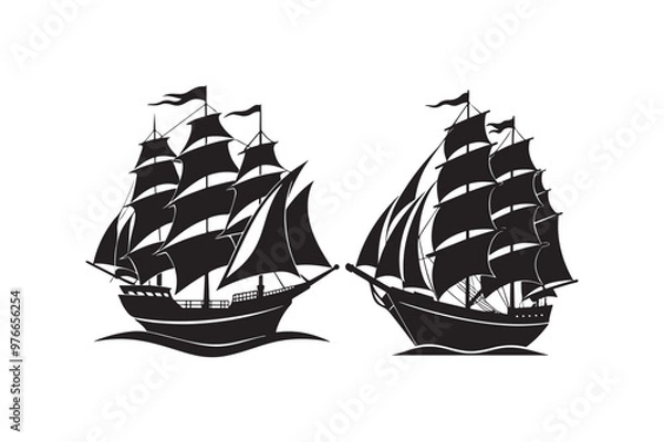 Fototapeta Sailing Ship silhouette vector illustration, Sailing Ship silhouette vector. Sailing Ship silhouette PNG