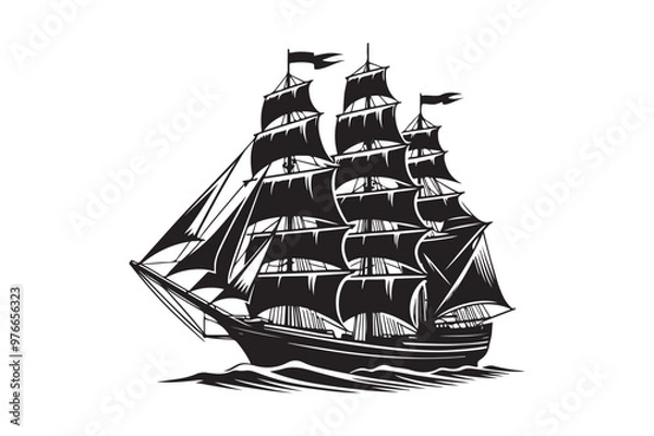 Fototapeta Sailing Ship silhouette vector illustration, Sailing Ship silhouette vector. Sailing Ship silhouette PNG