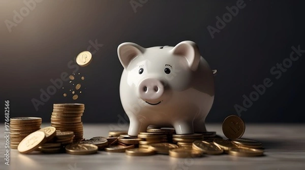 Fototapeta Kids pink piggy broken moneybox with nice sunlight, savings for future. Generative.Ai