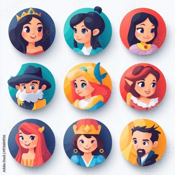Fototapeta Cartoon Characters Set   Cute Avatar Icons for Profile  Game  Social Media