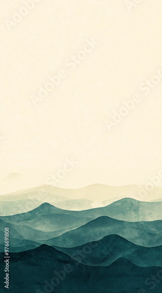 Obraz Blue-green abstract ocean with large beige text area, minimalist digital design