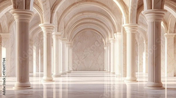 Fototapeta Soft light reflections in a classic interior with ivory marble for product displays.