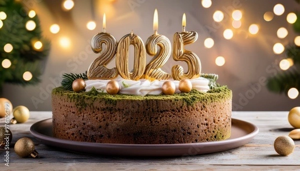 Obraz chocolate cake on  Write Welcome happy new year 2025 on cake 