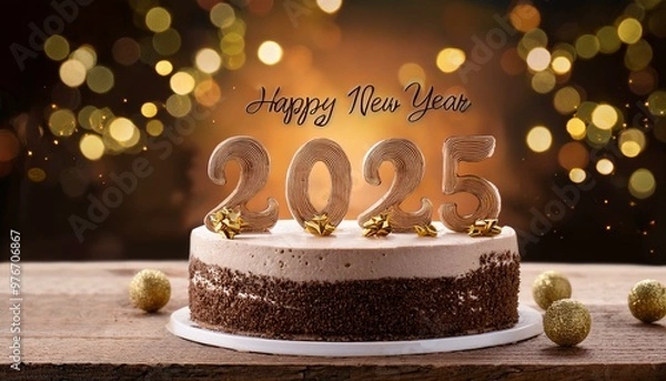 Obraz chocolate cake on  Write Welcome happy new year 2025 on cake 