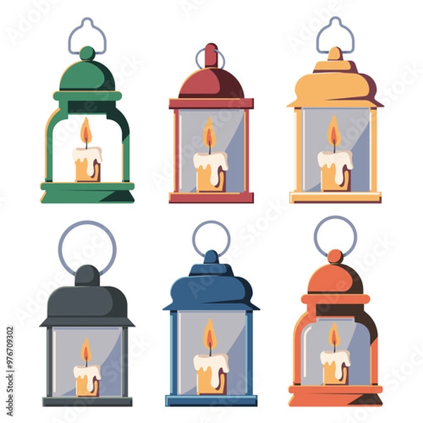 Obraz Candle lanterns vector cartoon set isolated on a white background.