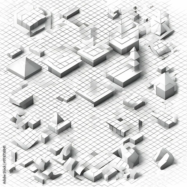 Fototapeta Isometric 3D Shapes on a Grid