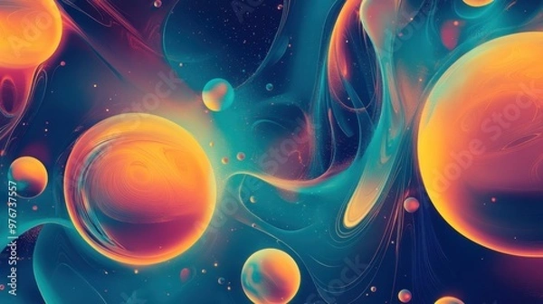 Fototapeta Abstract cosmic scene with vibrant planets in neon cosmic space futuristic galaxy concept