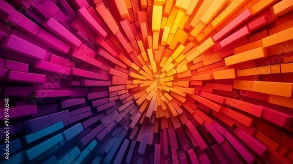 Fototapeta Psychedelic brick wall, swirling patterns of multicolored bricks, abstract fractals, bold neon colors, distortion effect, 3D illusion, fantasy style