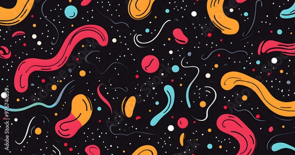 Fototapeta Vibrant Abstract Colorful Geometric Shapes Pattern on Black Background