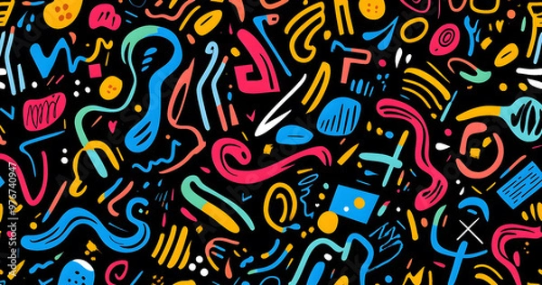 Obraz Vibrant Abstract Colorful Geometric Shapes Pattern on Black Background