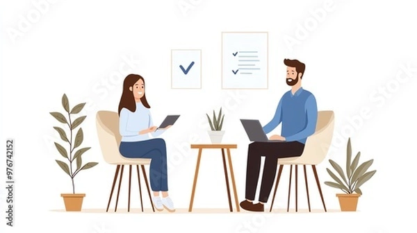 Fototapeta Manager negotiating salary with an employee in a private office, salary negotiation, employment discussion