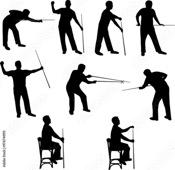 Obraz Billiards and pool player silhouettes