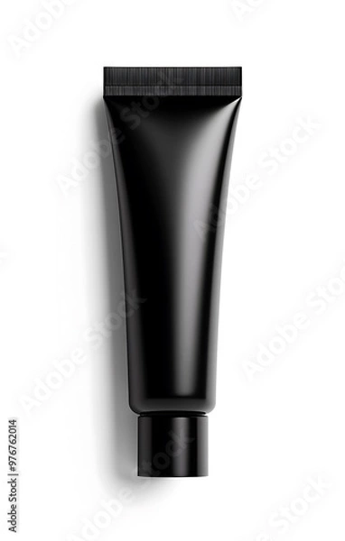 Obraz Top view of an elegant black cosmetic tube suitable for branding with a smooth matte finish isolated on a white background, presenting a clean and professional image. Generative Ai