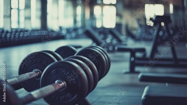Obraz Close Up of Dumbbells in a Modern Gym