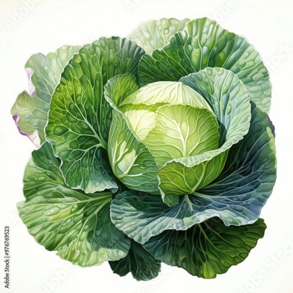 Fototapeta Watercolor Cabbage Illustration, Generative Ai