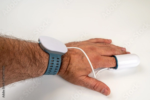 Fototapeta Sleep Apnea Diagnostic medical device Kit  is securely attached to a wrist