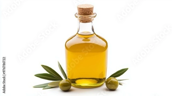 Obraz A bottle of olive oil is on a white background