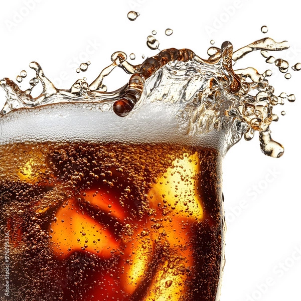 Fototapeta Super Macro High Detail Splash of Carbonated Soda Liquid with Bubbles and Droplets on Transparent Background