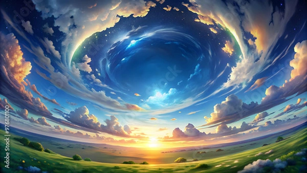 Fototapeta Anime style HDR sky map with a 360 degree view for virtual environments , anime, HDR, sky map, 360 degree