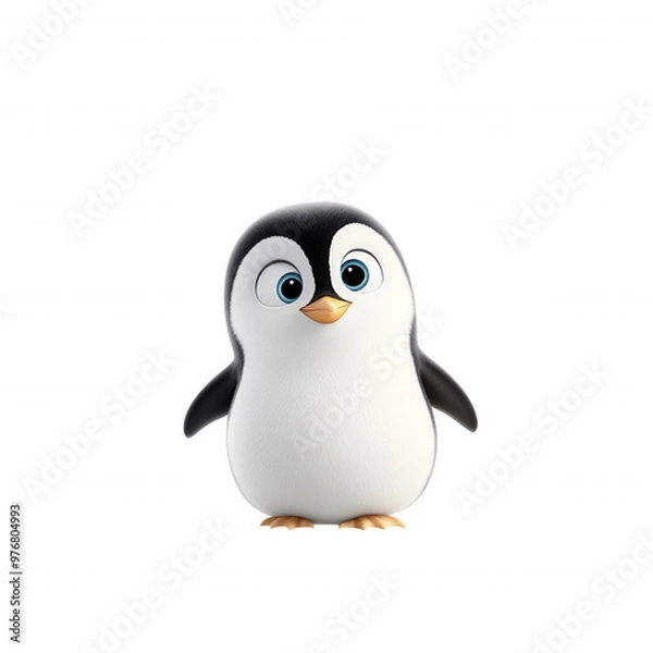 Fototapeta Adorable White Penguin with Awestruck Expression Standing on Snowy Surface