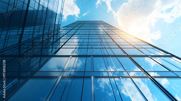 Obraz A sleek modern high-rise office building with energy-efficient design.
