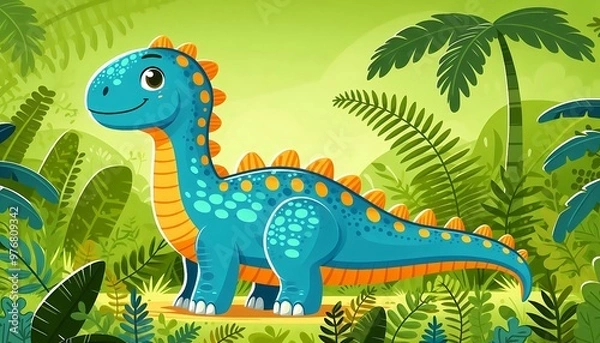 Fototapeta A Cartoon Drawing of a Cute Dinosaur