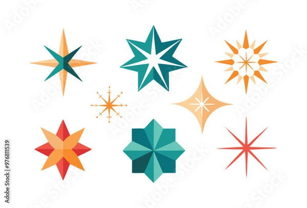Fototapeta Colorful Star Icon Collection, Decorative Geometric Shapes for Holiday Design