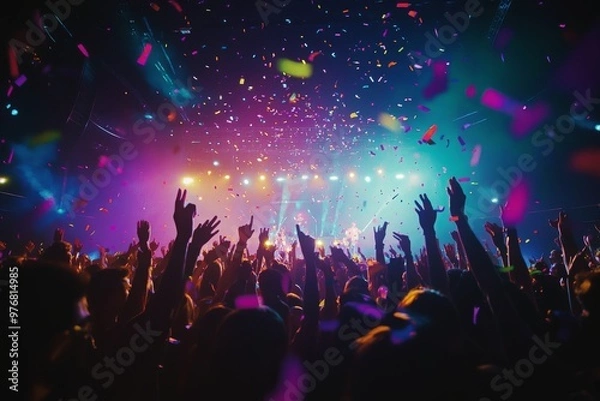 Obraz Concert Crowd Cheering Under Confetti