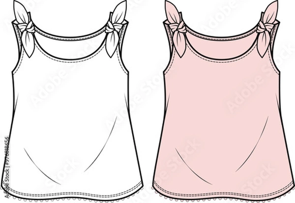 Fototapeta Tank top for girls technical drawing vector illustration. Top wear flat sketch