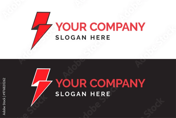 Fototapeta Red lightning bolt logo on white and black backgrounds. Branding mockup for corporate identity. Suitable for logo design.