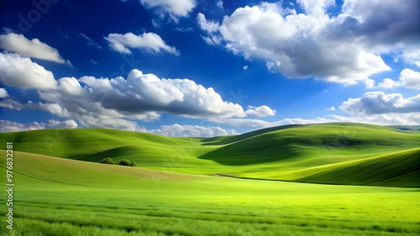 Fototapeta Windows XP background featuring iconic rolling hills and blue sky, Windows XP, background, nostalgic, vintage, nostalgia