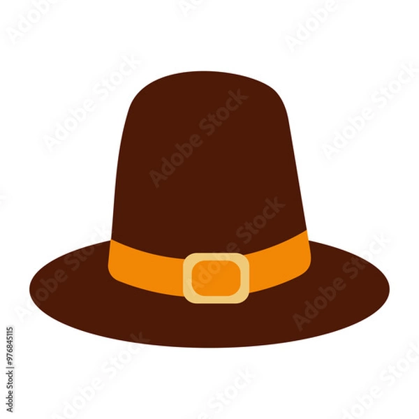 Obraz A brown hat with a gold belt and a gold buckle. It is a hat that is worn during the fall season