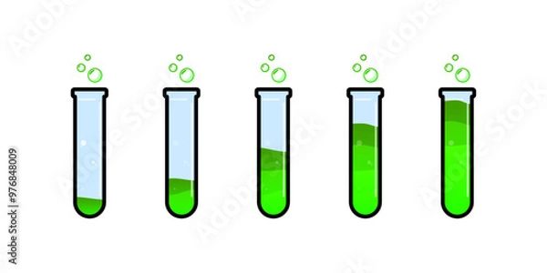 Fototapeta Set of glass bottles. Different color potion flat style on white background. Vector illustration. Design elements for game collection.