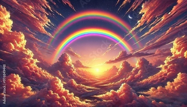 Obraz Vibrant Double Rainbow at Sunset