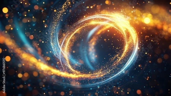 Fototapeta Dynamic Neon Light Ellipse with Glittering Sparks and Flares on a Futuristic Abstract Background, Conveying Motion and Energy