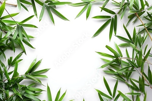 Fototapeta Bamboo leaves isolated on white background with copy space for text