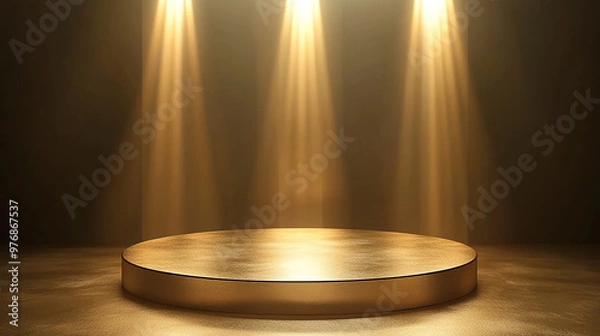Fototapeta スポットライトに照らされた金色の円形ステージ