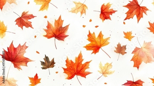 Fototapeta Watercolor collection of autumn maple leaves and red,yellow,Hand drawn nature design elements isolated on white background,Hand paint,Perfect for creating cards, design,copy space.