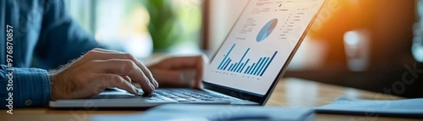 Obraz Businessman Analyzing Data on Laptop