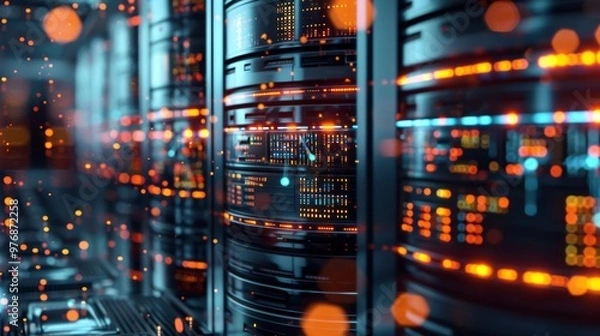 Fototapeta Database infographic with secure network connect background concept