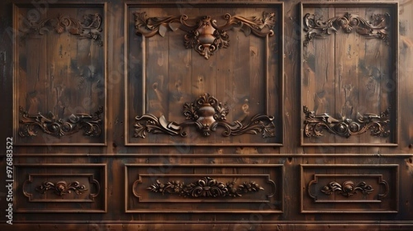 Fototapeta Opulent wood panel backdrop or pattern exquisitely designed traditional