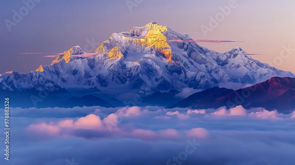 Obraz Sunrise Over Snow-Capped Mountain with Clouds