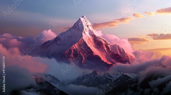Obraz Sunrise Over Snow-Capped Mountain with Clouds