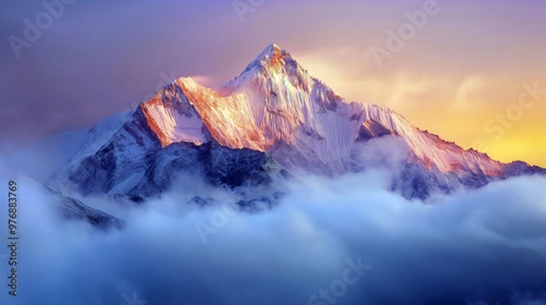 Obraz Sunrise Over Snow-Capped Mountain with Clouds