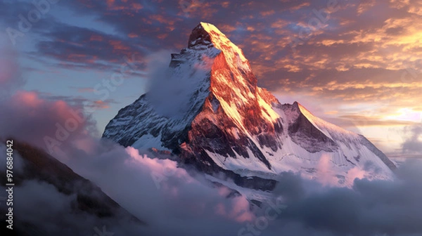 Obraz Sunrise Over Snow-Capped Mountain with Clouds